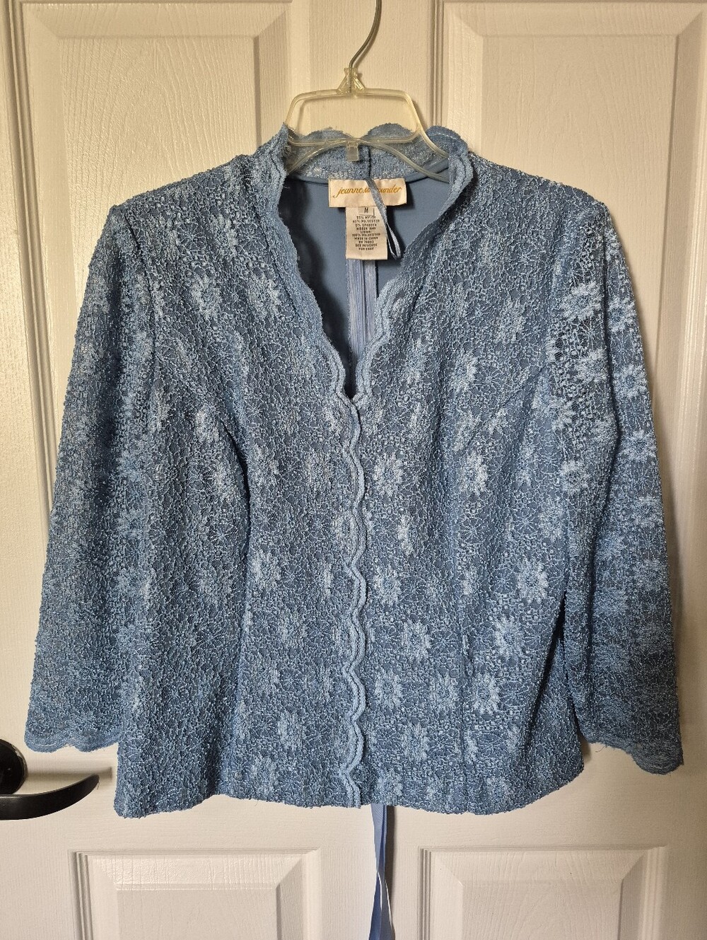 Jeanne Alexander Dusty Blue Lace Button Jacket